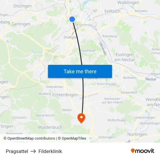 Pragsattel to Filderklinik map