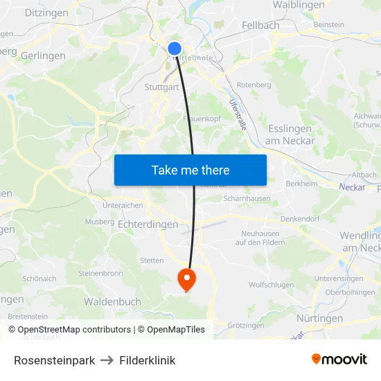 Rosensteinpark to Filderklinik map