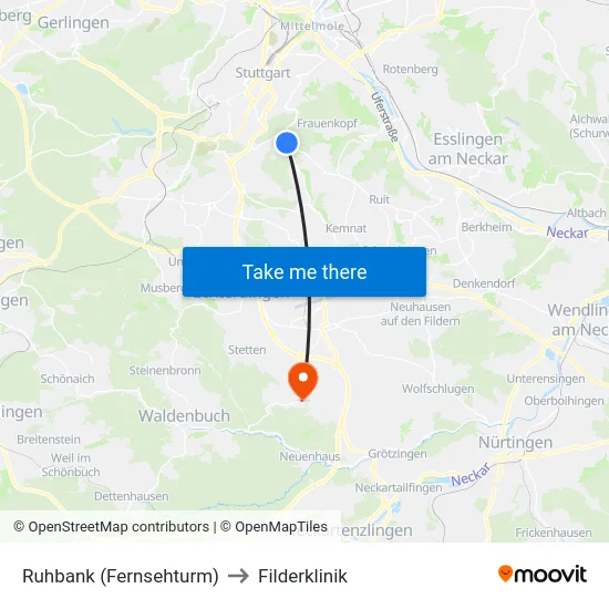 Ruhbank (Fernsehturm) to Filderklinik map