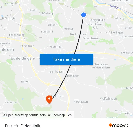Ruit to Filderklinik map