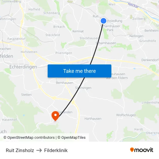 Ruit Zinsholz to Filderklinik map