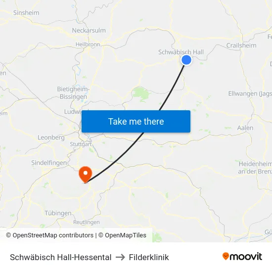 Schwäbisch Hall-Hessental to Filderklinik map