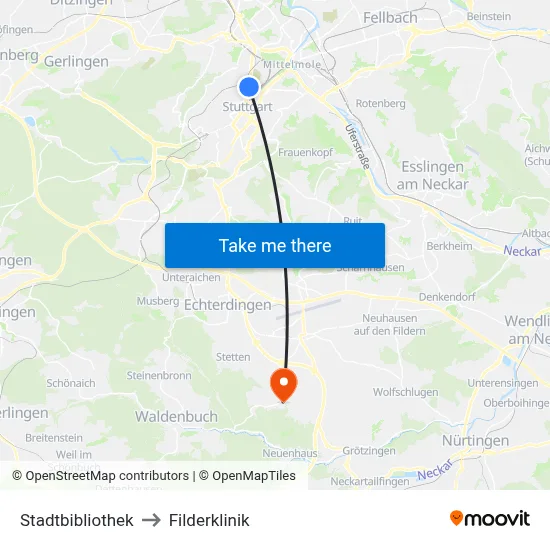 Stadtbibliothek to Filderklinik map