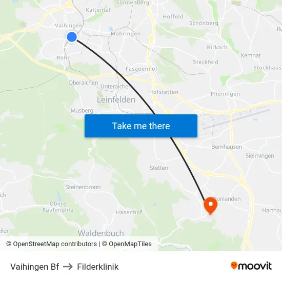 Vaihingen Bf to Filderklinik map