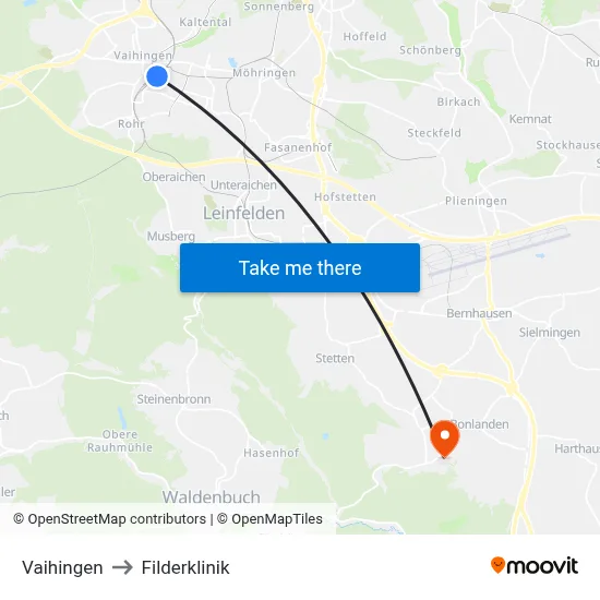 Vaihingen to Filderklinik map
