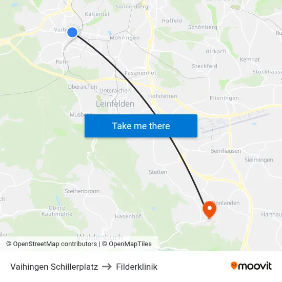 Vaihingen Schillerplatz to Filderklinik map