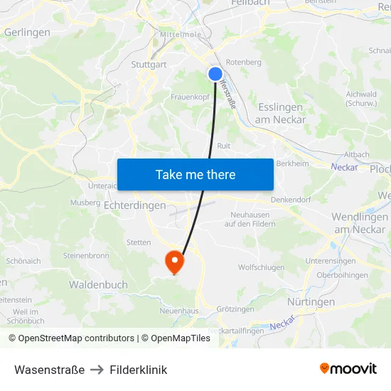 Wasenstraße to Filderklinik map