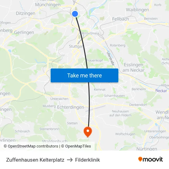 Zuffenhausen Kelterplatz to Filderklinik map