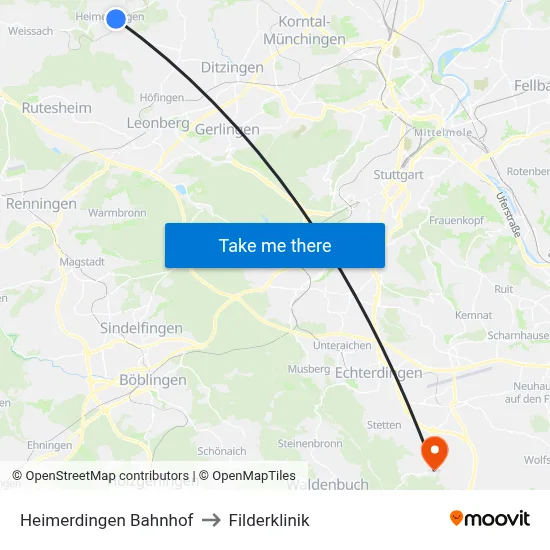 Heimerdingen Bahnhof to Filderklinik map