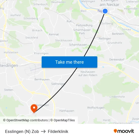 Esslingen (N) Zob to Filderklinik map