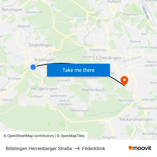 Böblingen Herrenberger Straße to Filderklinik map