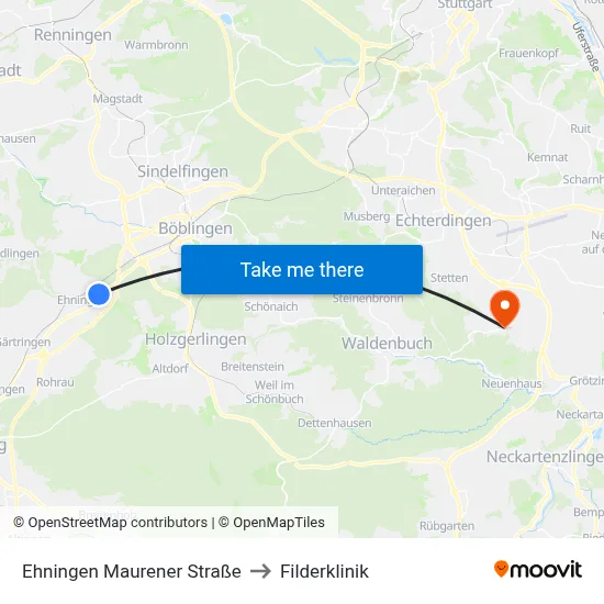 Ehningen Maurener Straße to Filderklinik map