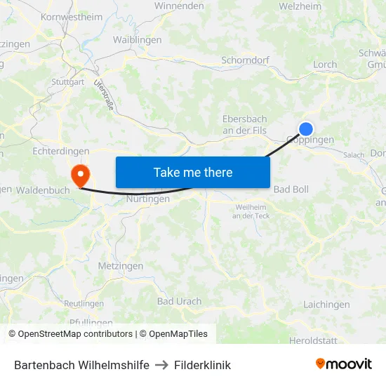 Bartenbach Wilhelmshilfe to Filderklinik map