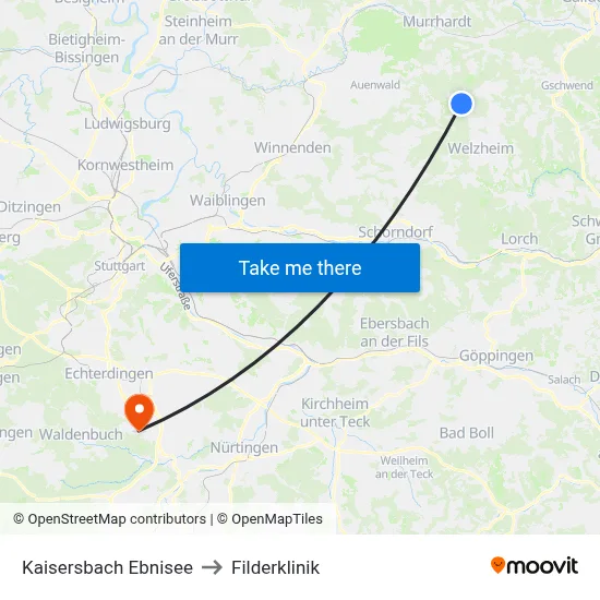Kaisersbach Ebnisee to Filderklinik map