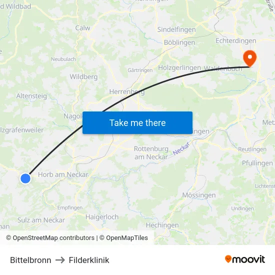 Bittelbronn to Filderklinik map