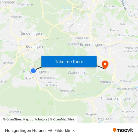 Holzgerlingen Hülben to Filderklinik map
