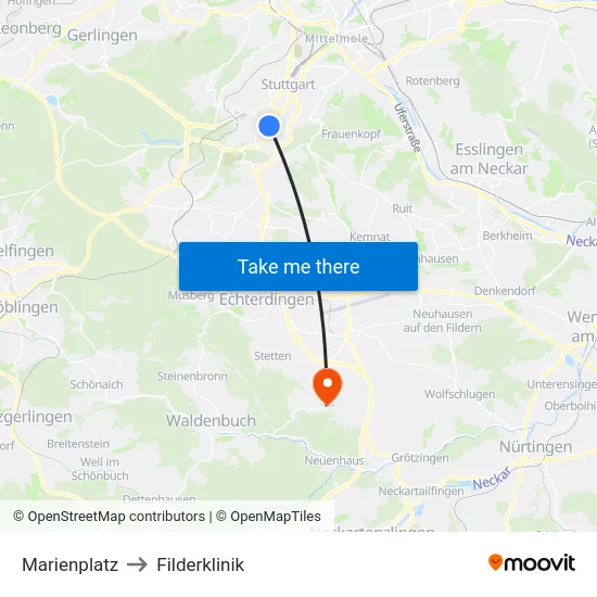 Marienplatz to Filderklinik map