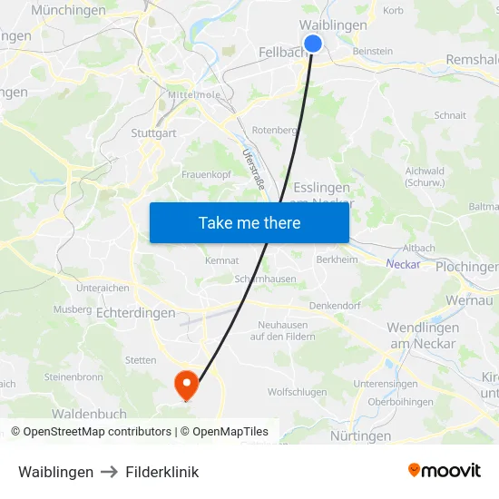 Waiblingen to Filderklinik map