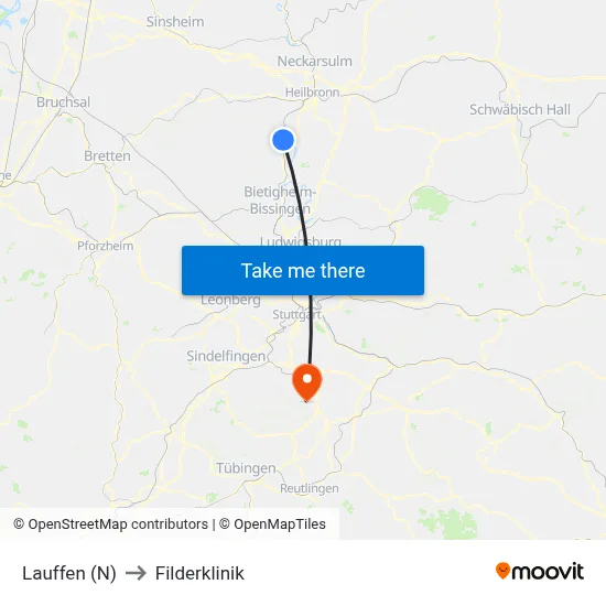 Lauffen (N) to Filderklinik map