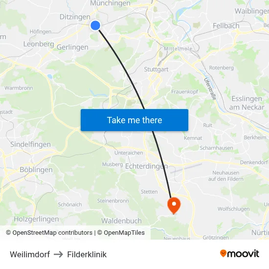 Weilimdorf to Filderklinik map
