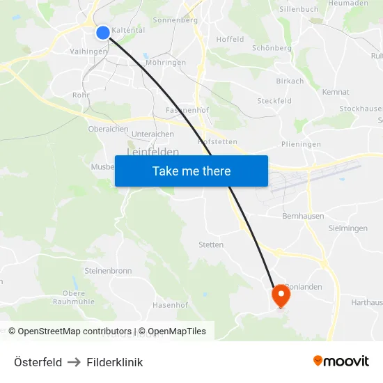 Österfeld to Filderklinik map