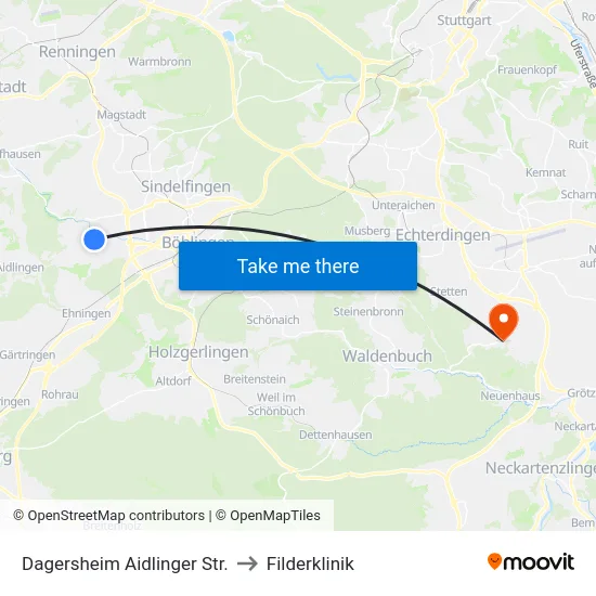 Dagersheim Aidlinger Str. to Filderklinik map