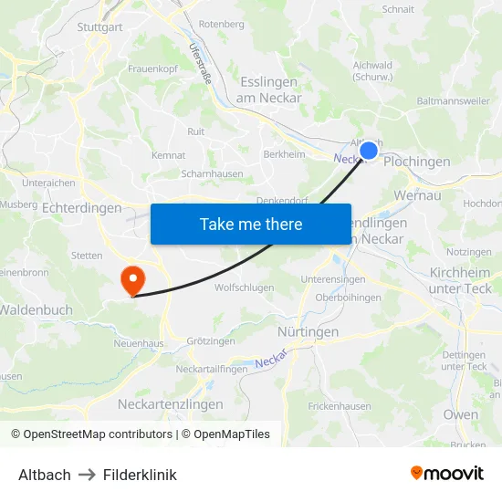 Altbach to Filderklinik map
