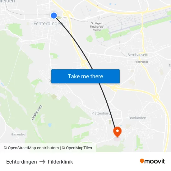 Echterdingen to Filderklinik map