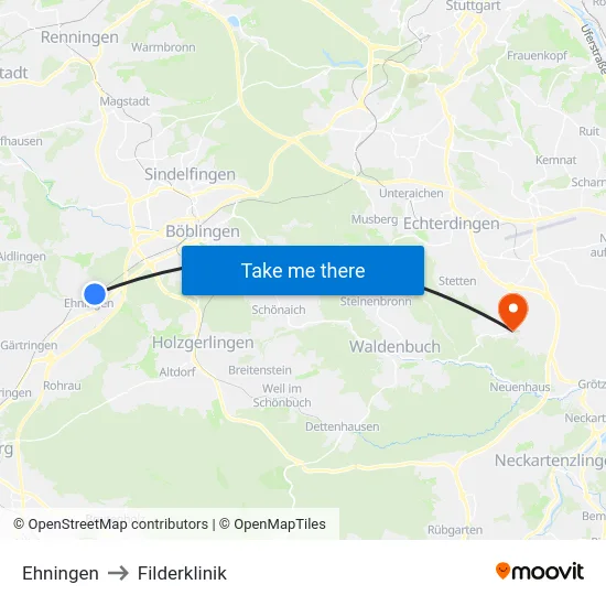 Ehningen to Filderklinik map