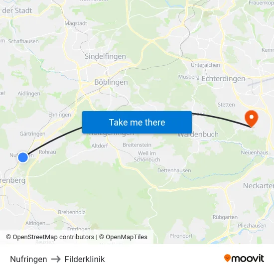 Nufringen to Filderklinik map