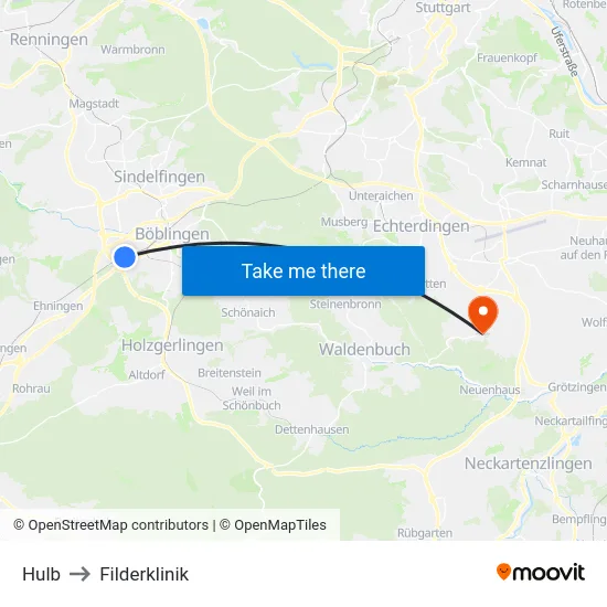 Hulb to Filderklinik map