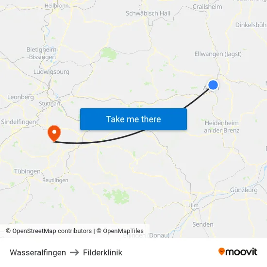 Wasseralfingen to Filderklinik map