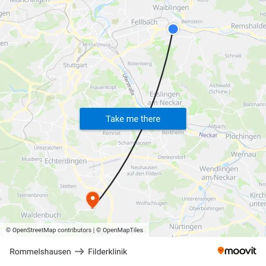 Rommelshausen to Filderklinik map