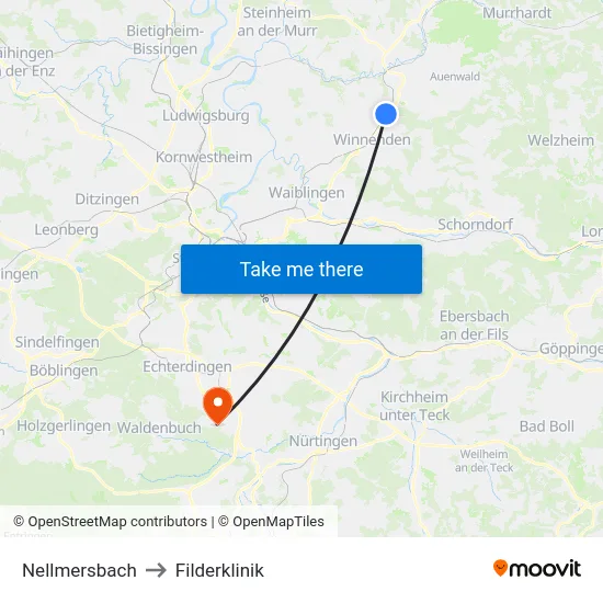 Nellmersbach to Filderklinik map