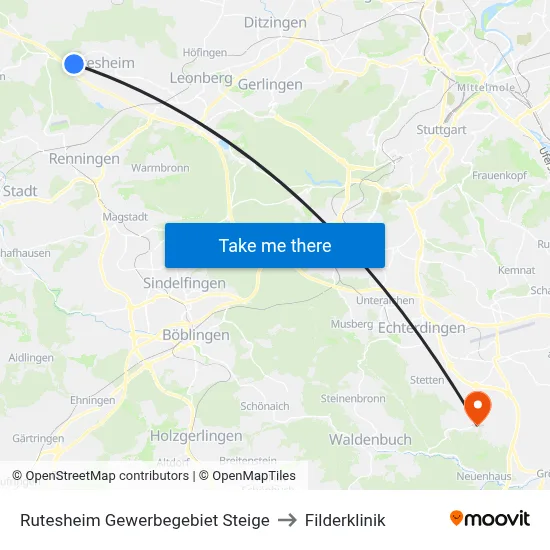 Rutesheim Gewerbegebiet Steige to Filderklinik map