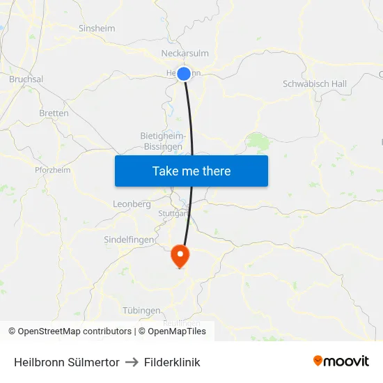 Heilbronn Sülmertor to Filderklinik map