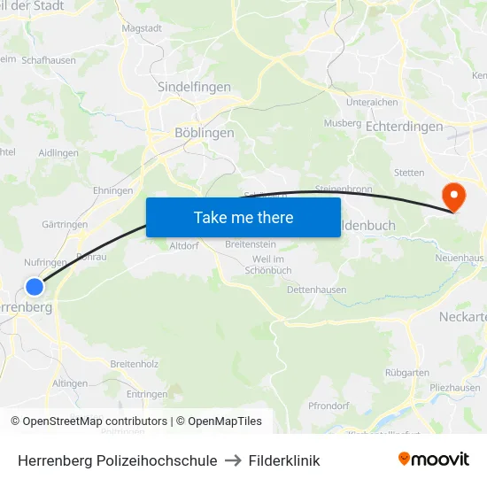 Herrenberg Polizeihochschule to Filderklinik map