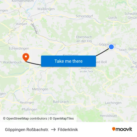Göppingen Roßbachstr. to Filderklinik map