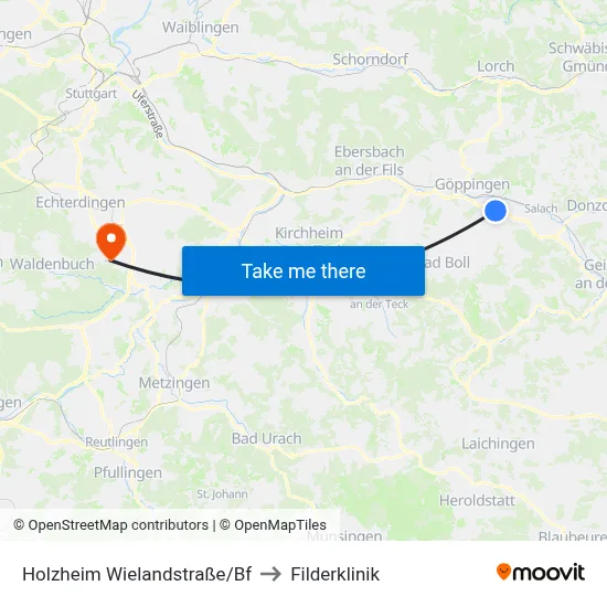 Holzheim Wielandstraße/Bf to Filderklinik map