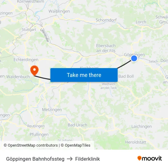 Göppingen Bahnhofssteg to Filderklinik map