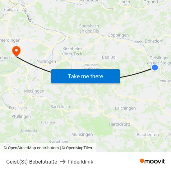 Geisl.(St) Bebelstraße to Filderklinik map