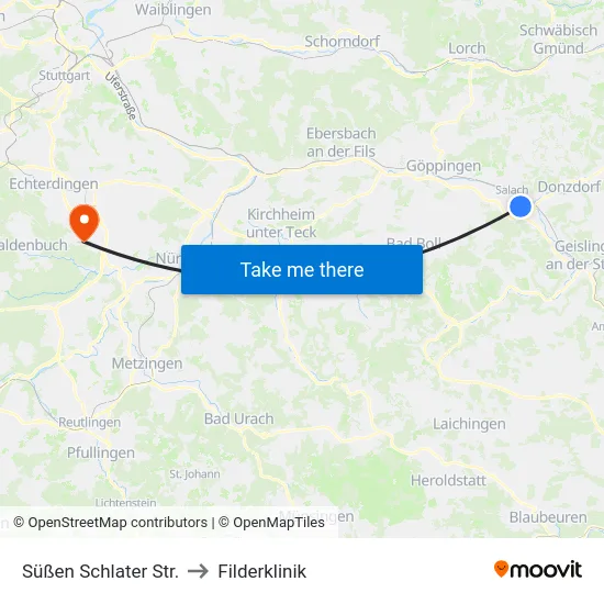 Süßen Schlater Str. to Filderklinik map