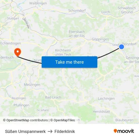 Süßen Umspannwerk to Filderklinik map