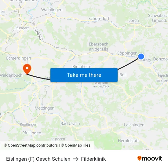 Eislingen (F) Oesch-Schulen to Filderklinik map
