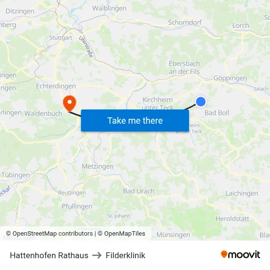 Hattenhofen Rathaus to Filderklinik map