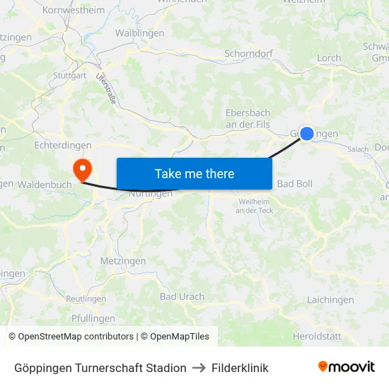 Göppingen Turnerschaft Stadion to Filderklinik map