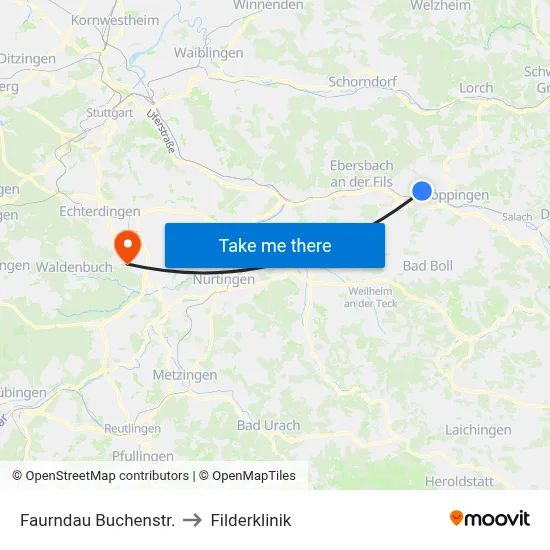 Faurndau Buchenstr. to Filderklinik map