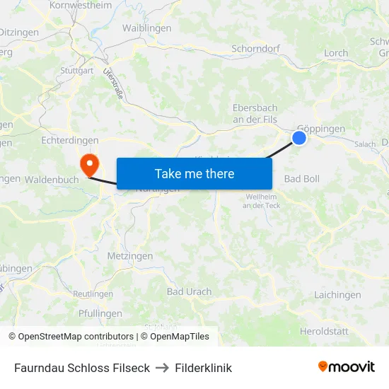Faurndau Schloss Filseck to Filderklinik map