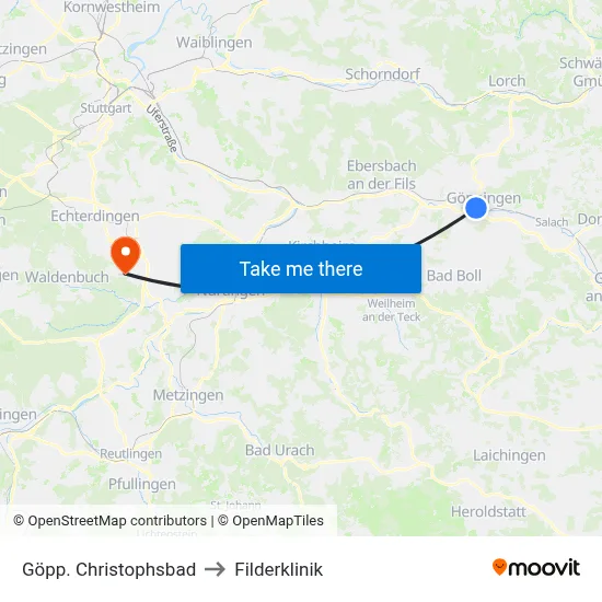 Göpp. Christophsbad to Filderklinik map