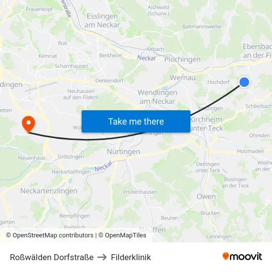 Roßwälden Dorfstraße to Filderklinik map